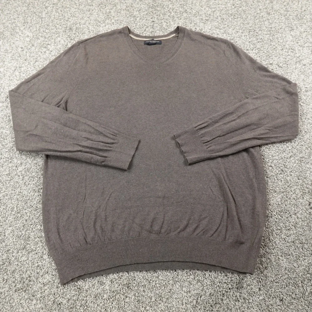 Banana Republic Sweater Mens XL Brown Gray Silk Linen Knit V Neck Sweatshirt Dad